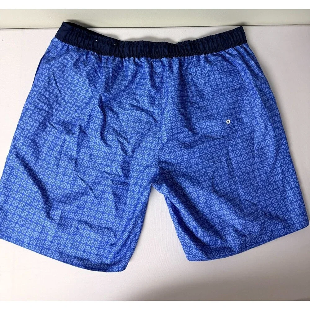St Johns Bay Mens 2XL Blue Geometric Swim Trunks Mesh Lined Drawstring